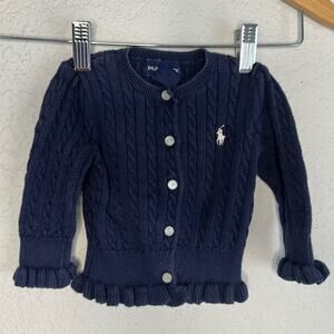 Ralph Lauren Baby 9 month Cardigan Sweater Preppy Cable Knit Embroidered Logo
